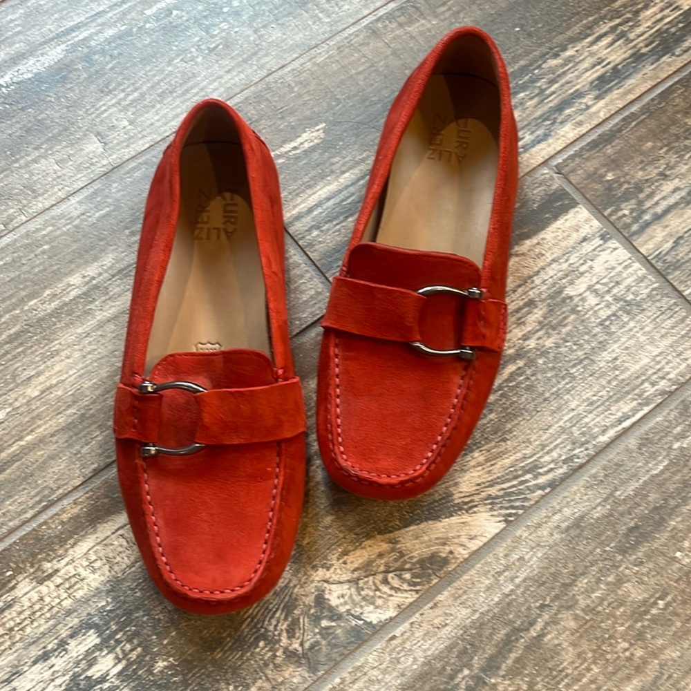 Naturalizer |  Red Suede Leather Driving Loafers Moccasins size 8.5